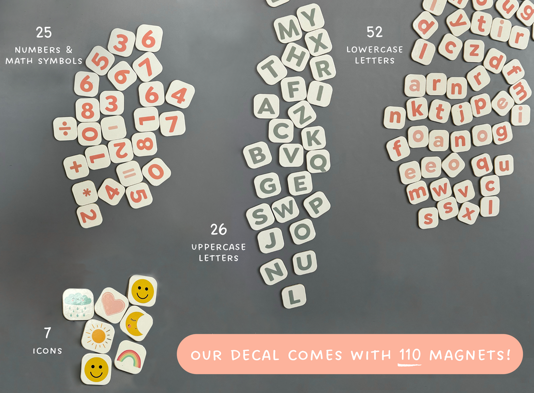 Magnets Kit - 110 pieces with Letters, Numbers & Icons